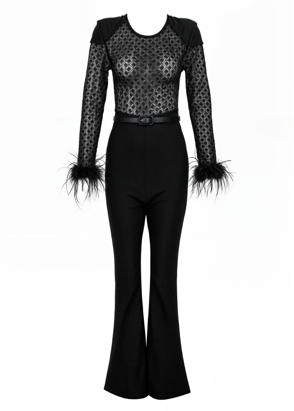Cassie Lace Fur Sleeves Jumpsuit