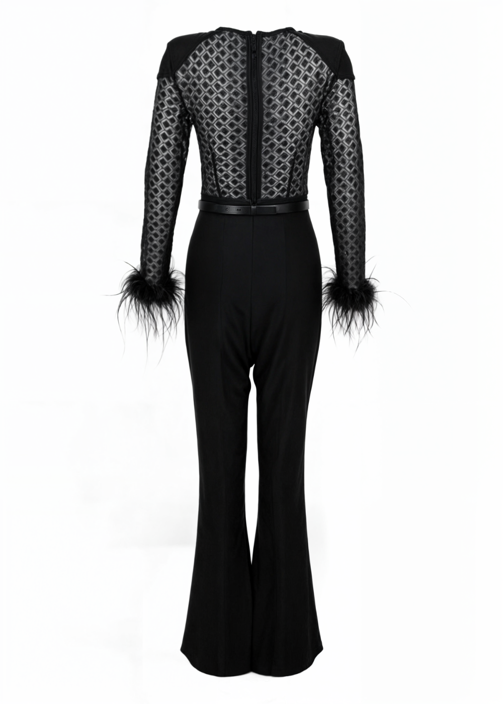 Cassie Lace Fur Sleeves Jumpsuit