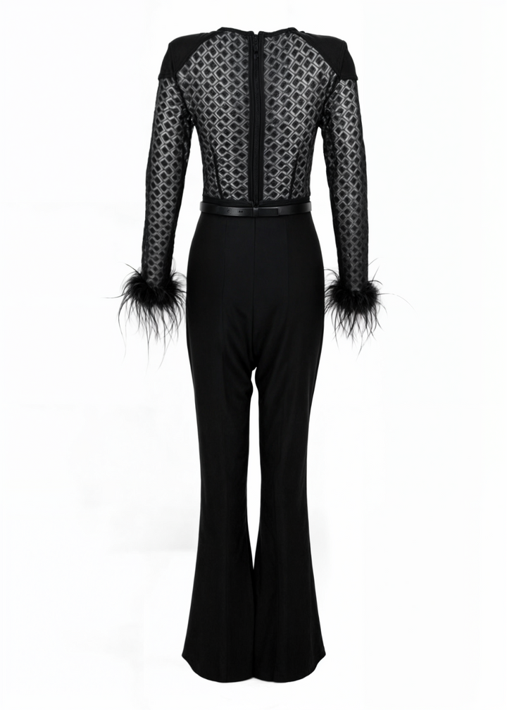 Cassie Lace Fur Sleeves Jumpsuit